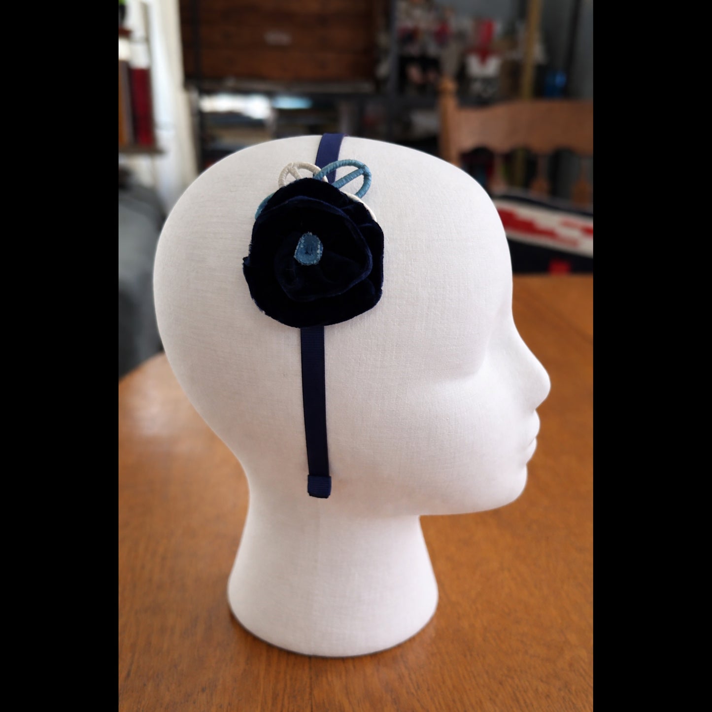 Handmade Blue Velvet Flower Headband